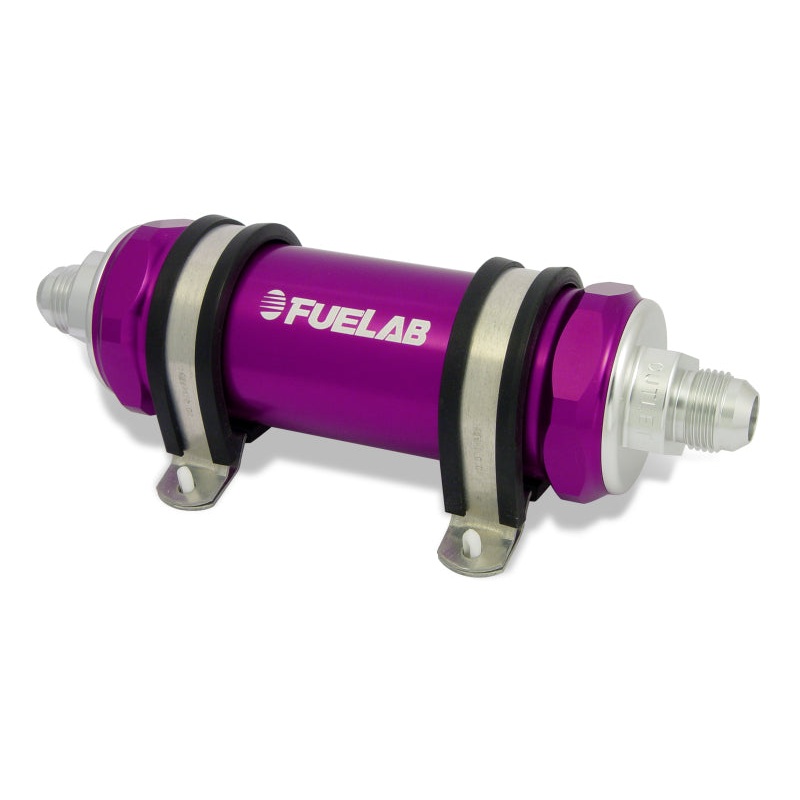Fuelab 828 In-Line Fuel Filter Long -6AN In/-8AN Out 40 Micron Stainless – Purple