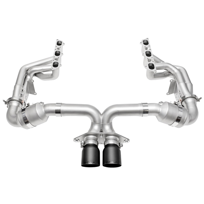 SOUL 2022 Porsche 992 GT3 Catted Exhaust System – 4in Straight Cut Satin Black Tips