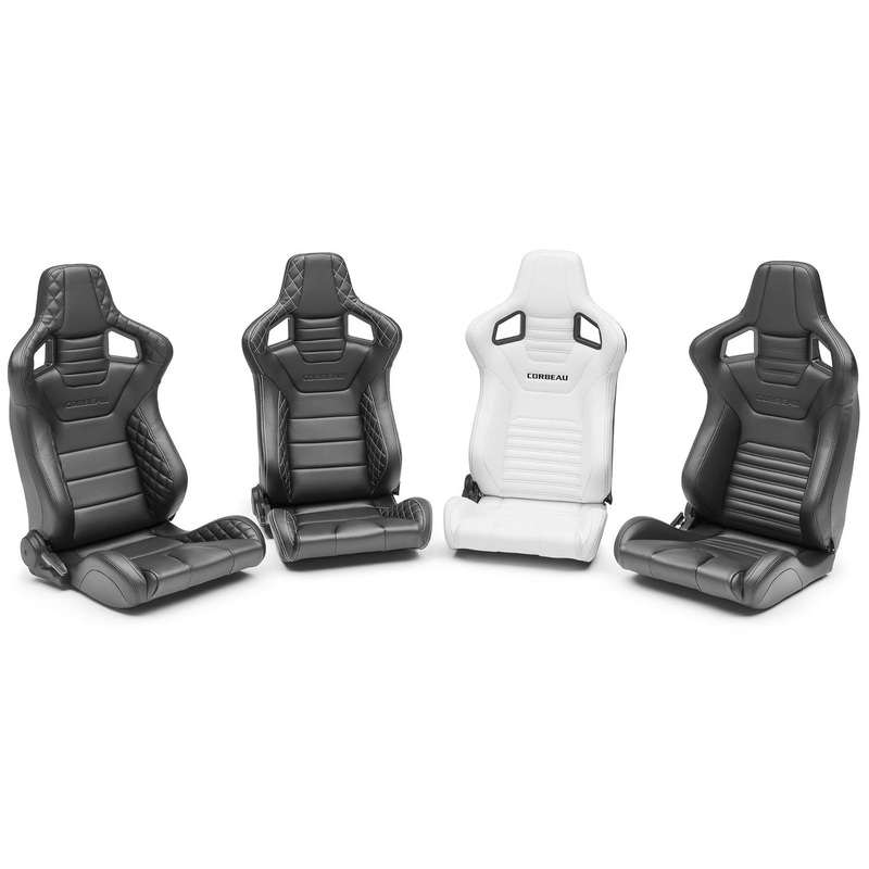 Corbeau Sportline RRS Reclining Seats Black Vinyl Diamond / White Stitching – Universal
