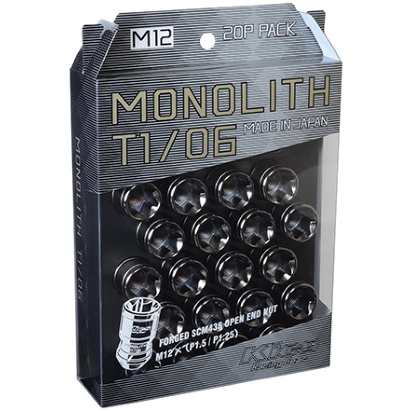 Project Kics 12 x 1.5 Glorious Black T1/06 Monolith Lug Nuts – 20 Pcs