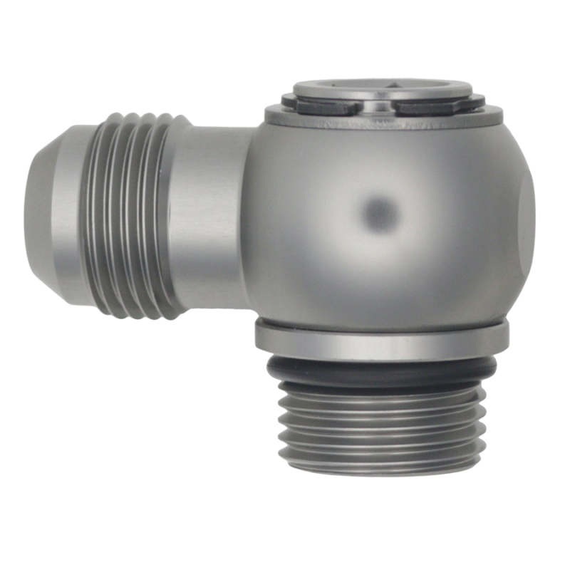 DeatschWerks 10AN ORB Male to 10AN Male Flare Low Profile 90-Degree Swivel – Anodized DW Titanium