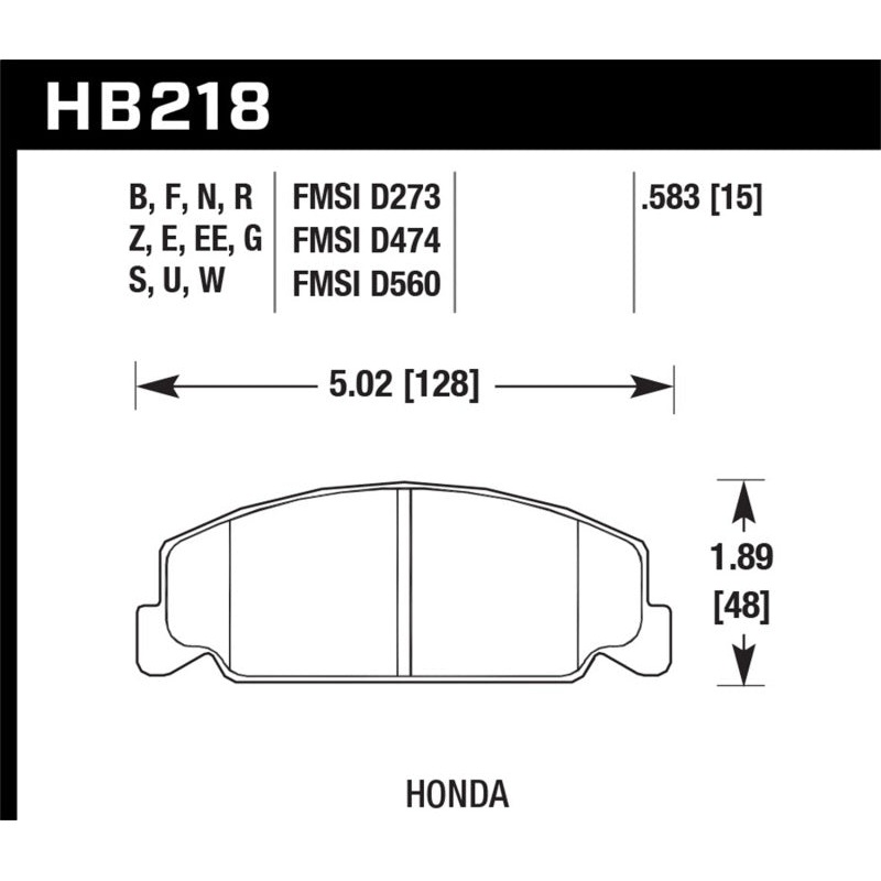 Hawk 88-89 Civic Si / 92-00 Civic CX / 88-00 DX / 98-00 GX HPS Street  Front Brake Pads