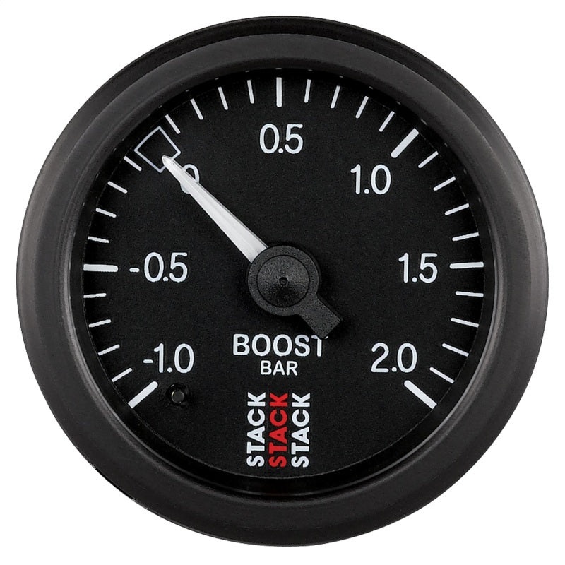 Autometer Stack 52mm -1 to +2 Bar T-Fitting 0.187in Barb (M) Mechanical Boost Pressure Gauge – Black