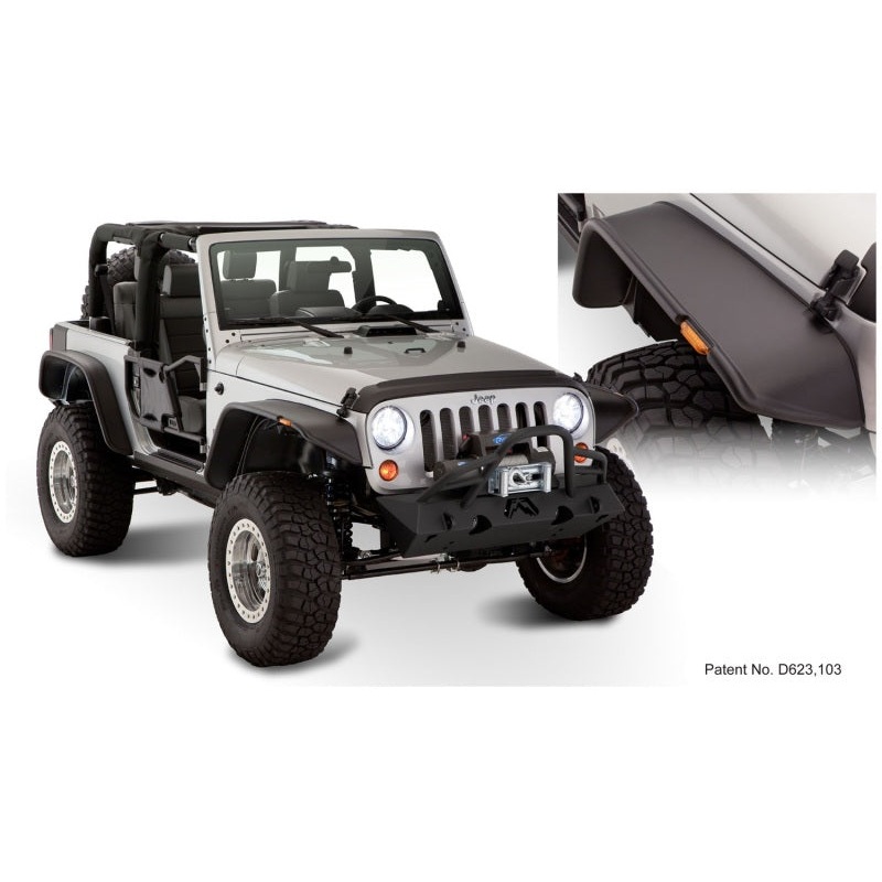 Bushwacker 07-18 Jeep Wrangler Flat Style Flares 4pc Fits 2-Door Sport Utility Only – Black
