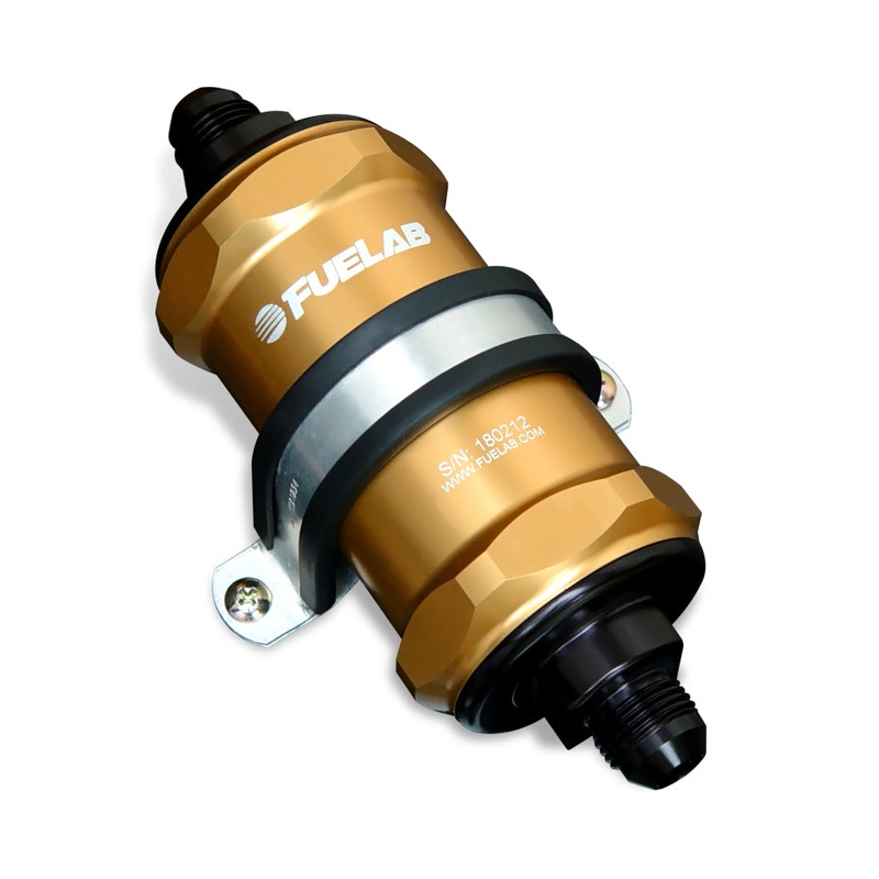Fuelab 818 In-Line Fuel Filter Standard -6AN In/Out 40 Micron Stainless – Gold