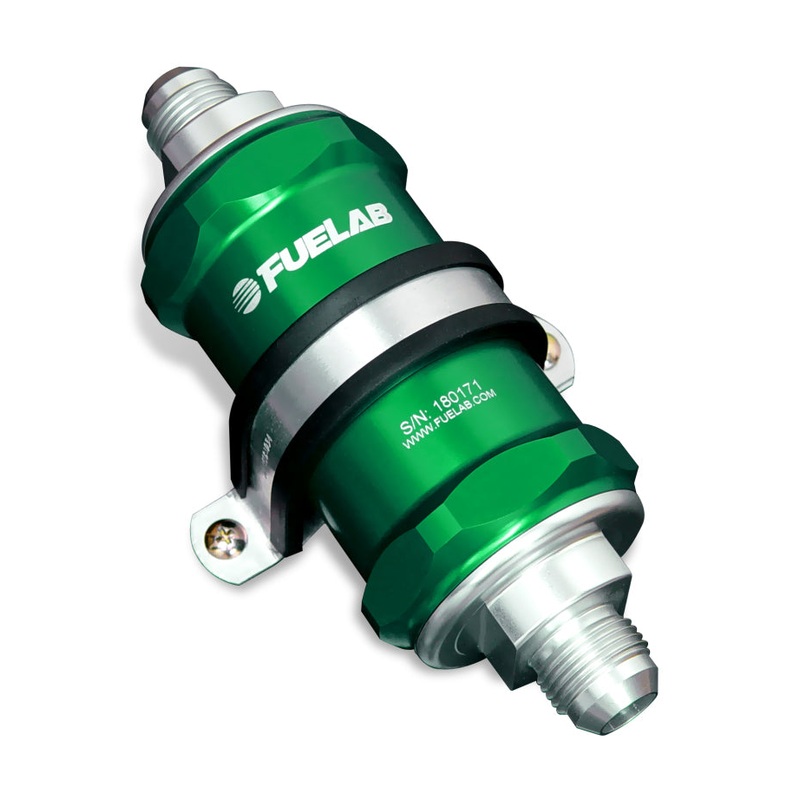 Fuelab 818 In-Line Fuel Filter Standard -6AN In/-8AN Out 40 Micron Stainless – Green