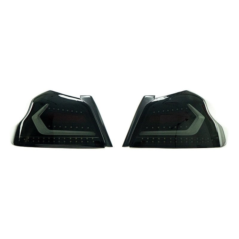 Subispeed Evolution Tail Lights by OLM Smoked Lens, Black Base, White Bar – 15-21 WRX/STI