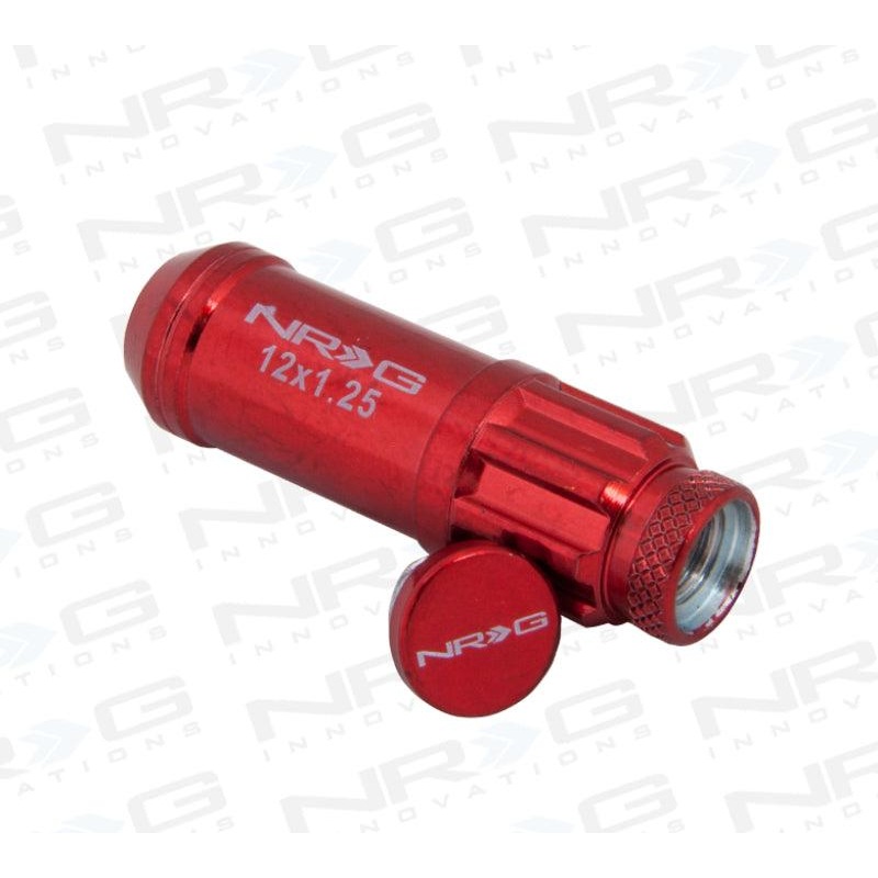 NRG 700 Series M12 X 1.25 Steel Lug Nut w/Dust Cap Cover Set 21 Pc w/Locks & Lock Socket – Red