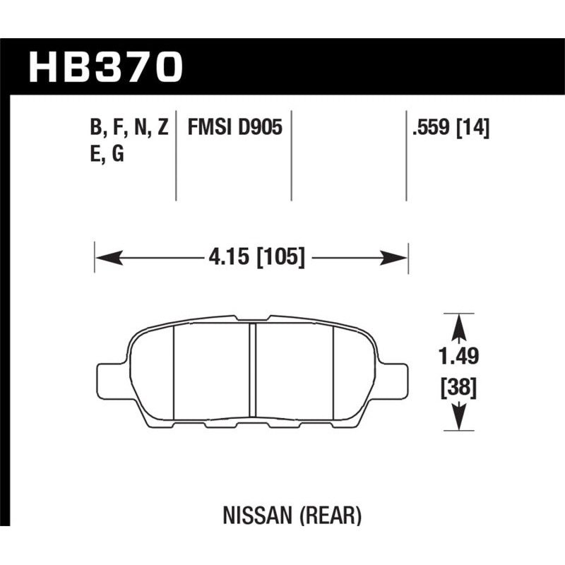 Hawk 03-07 350z / G35 / G35X w/o Brembo HP+ Street Rear Brake Pads