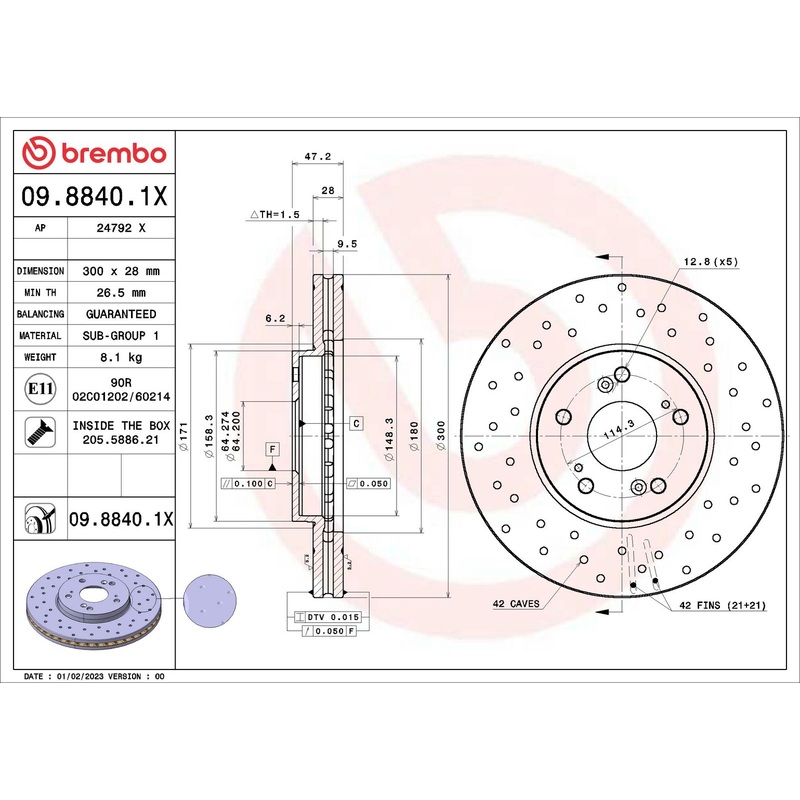XTRA Drilled Front Disc Brake Rotor – 09.8840.1X