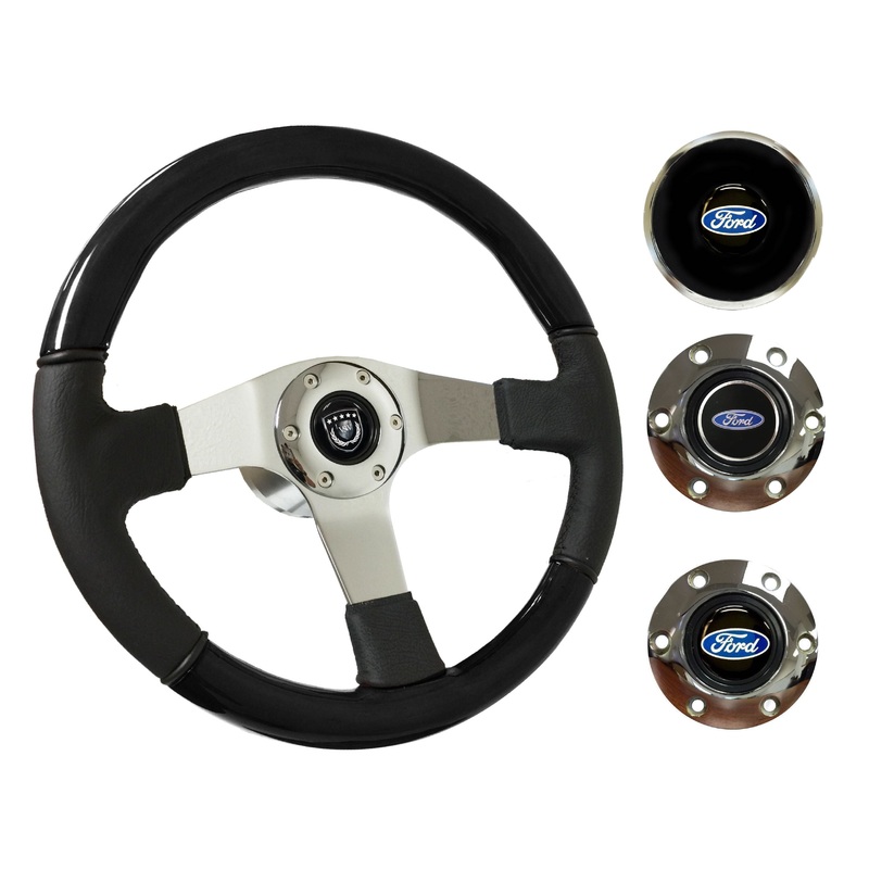 1965-69 Ford Ranchero Steering Wheel Kit | Black Ash Wood – Leather | ST3019BK