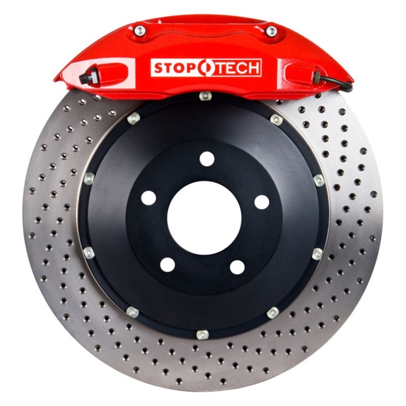 StopTech 08-11 Porsche 911 GT2 BBK Rear ST-40 Red Calipers 355×32 Drilled Rotors