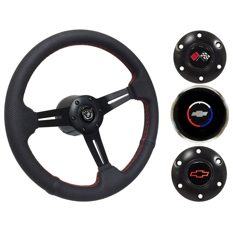 1962-68 Chevy Nova Steering Wheel Kit | Perforated Black Leather | ST3586RED