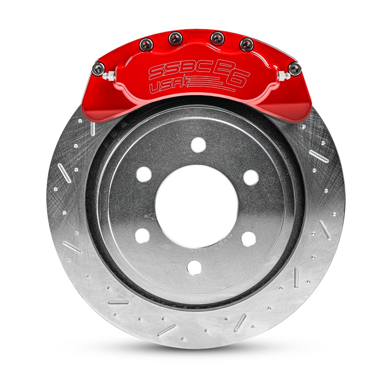 American Made B6-Brawler 6 Piston Direct Fit Billet Aluminum Rear Disc Brake Kit W/DS Rotors. Red A414-21R-DS