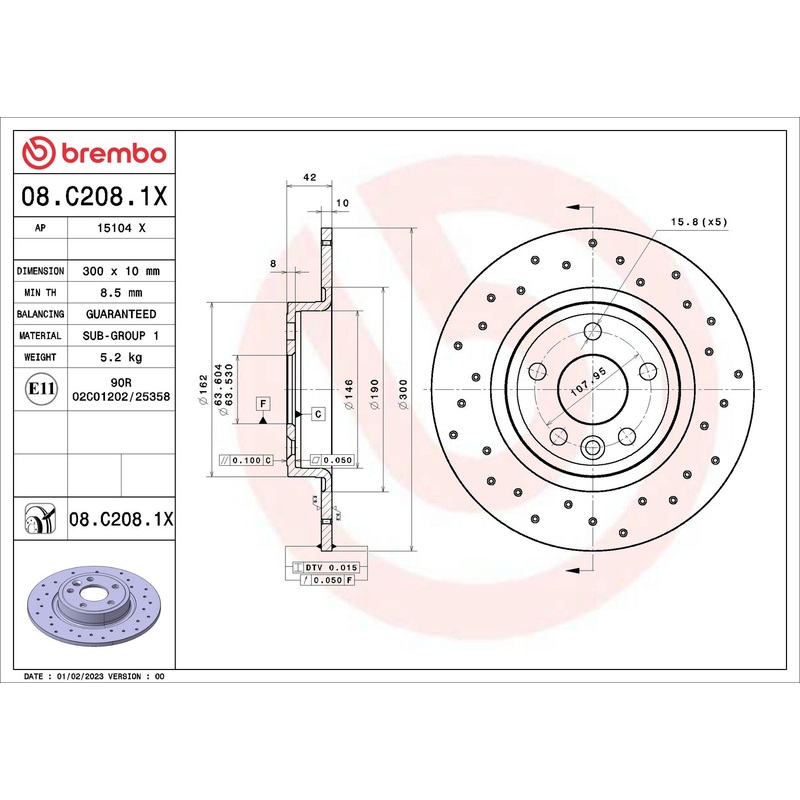 XTRA Drilled Rear Disc Brake Rotor – 08.C208.1X