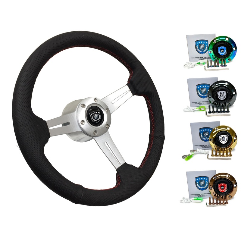 1998+ Audi A3 Steering Wheel Kit | Perforated Leather | ST3587BLK-RED