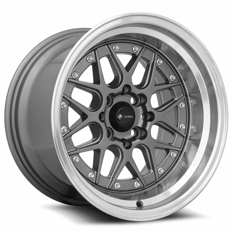 VORS VR7 16″ 4×98 Gun Metal Machine Lip Chrome Rivet