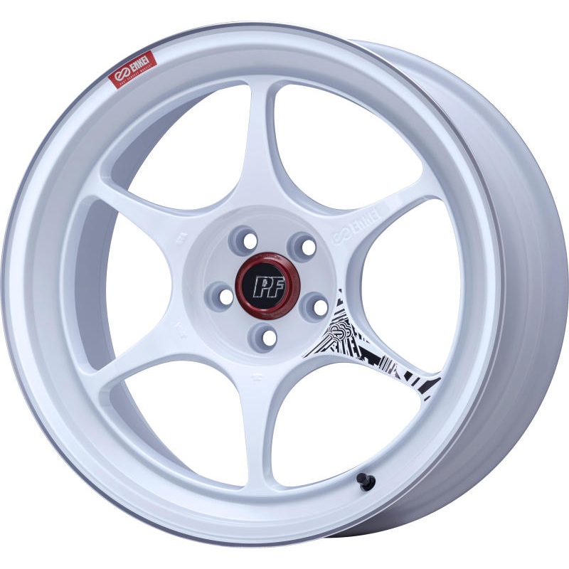 Enkei PF06 18×9.5in 5×114.3 BP 20mm Offset 75mm Bore White Machined Wheel