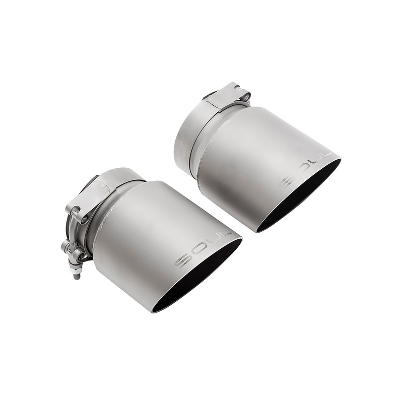 SOUL 17-19 Porsche 991.2 Carrera (w/ PSE) Bolt On Exhaust Tips – 4in Slash Cut Sig Satin Tips