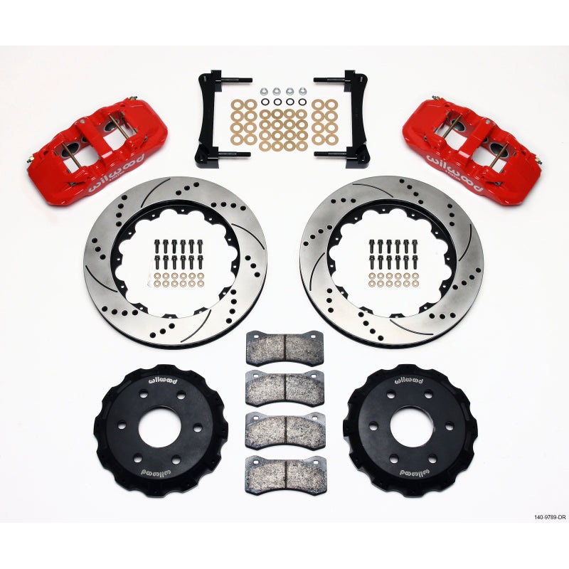 Wilwood AERO6 Front Truck Kit 14.25in Drill Red 1999-2014 GM Truck/SUV 1500
