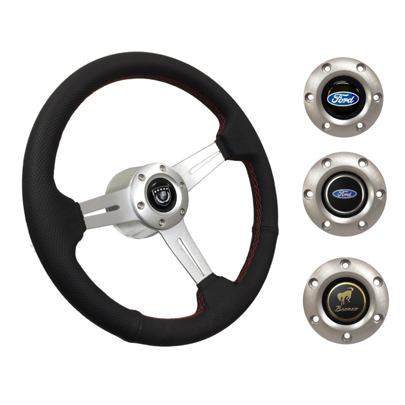 1975-77 Ford Bronco Steering Wheel Kit | Perforated Leather | ST3587BLK-RED