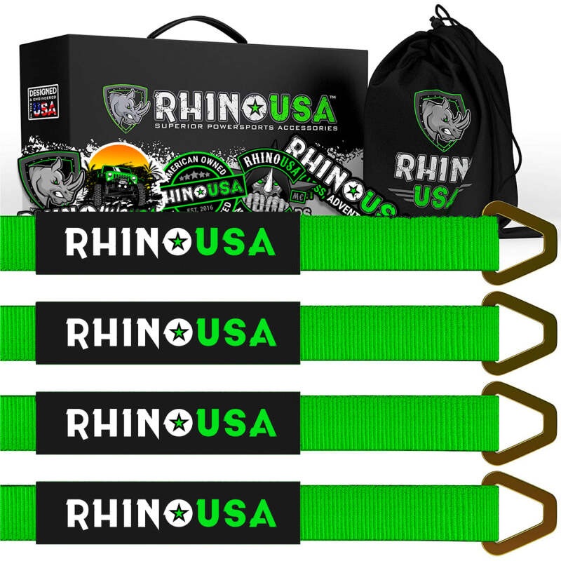 Rhino USA Axle Tie Down Straps (4-Pack) 2In X 38In – Green