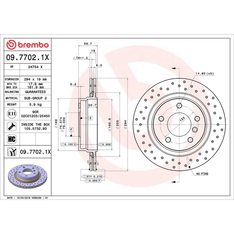 XTRA Drilled Rear Disc Brake Rotor – 09.7702.1X