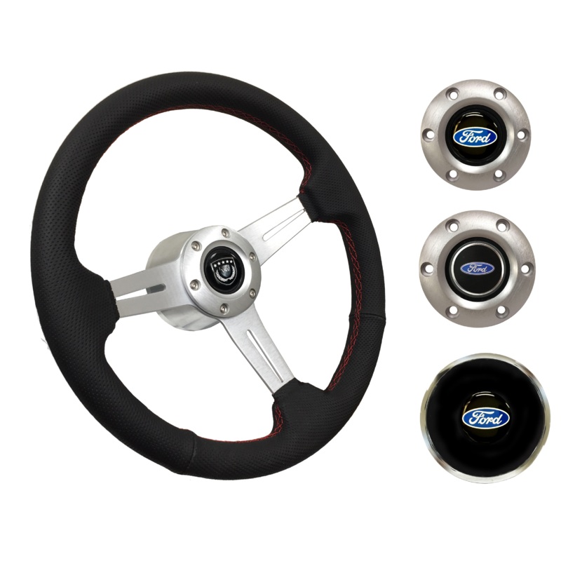 1965-69 Ford Ranchero Steering Wheel Kit | Perforated Leather | ST3587BLK-RED
