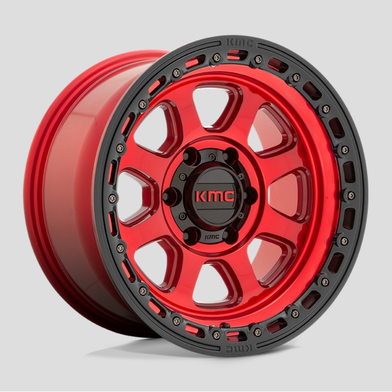 17×9.0 KMC Chase KM548 Candy Red w/Black Lip