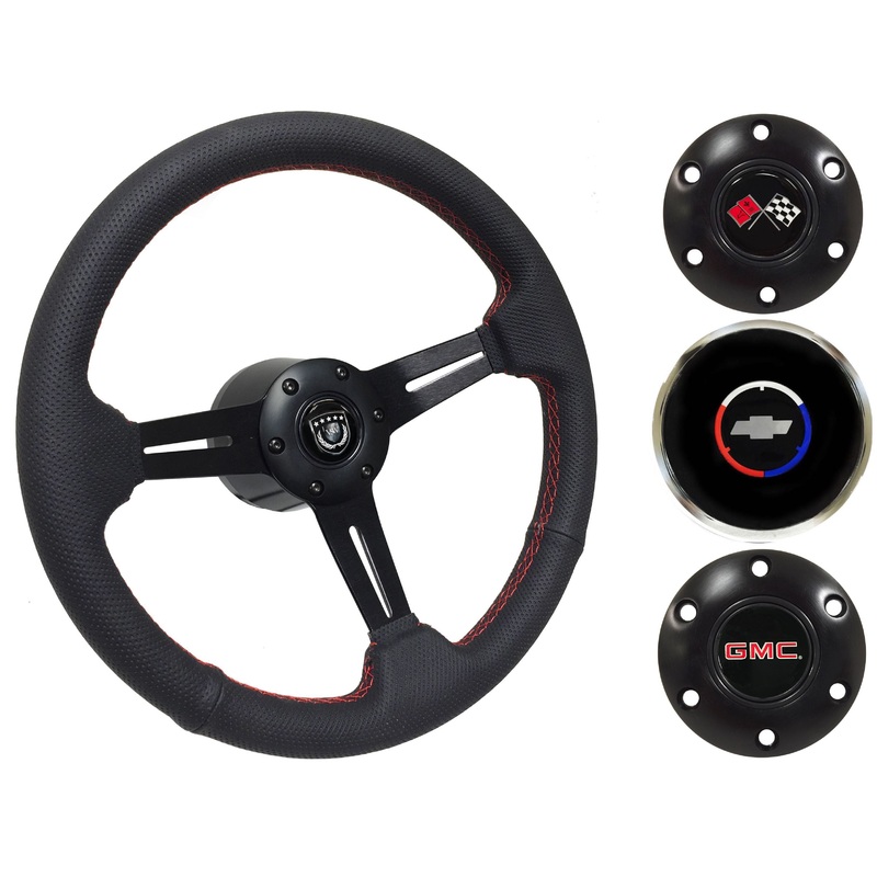 1960-73 Chevy Truck, GMC Steering Wheel Kit | Perforated Black Leather | ST3586RED