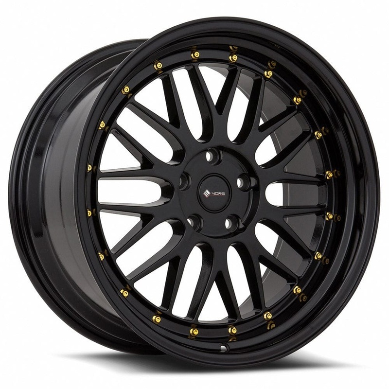 VORS VR8 18″ 5×112 All Black Gold Rivet