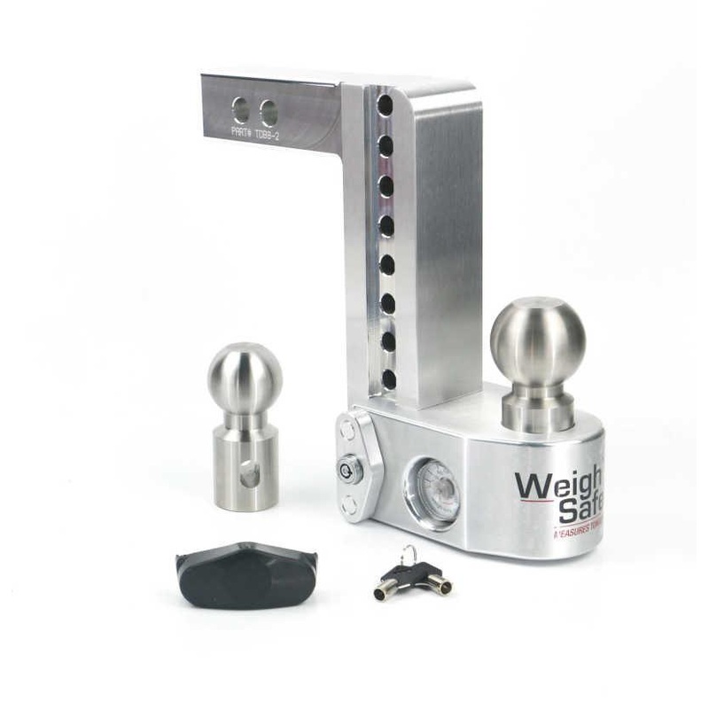 Weigh Safe 8in Drop Hitch w/Built-in Scale & 2in Shank (10K/12.5K GTWR) – Aluminum