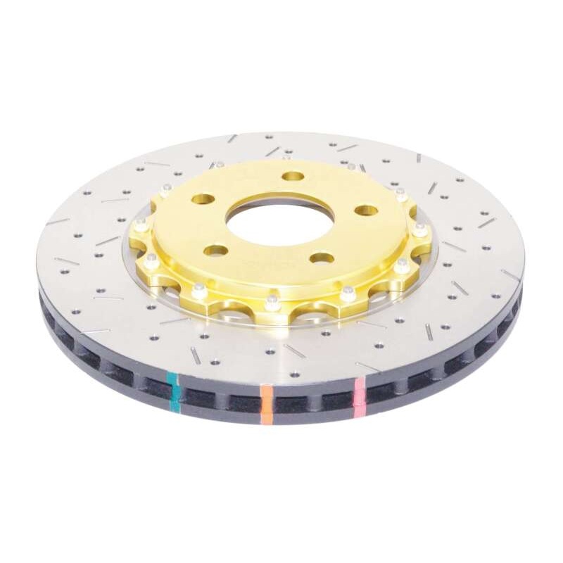 DBA 05-10 Ford Mustang GT / 11-13 V6 Front Drilled & Slotted 5000 Series 2 Piece Rotor w/ Gold Hat