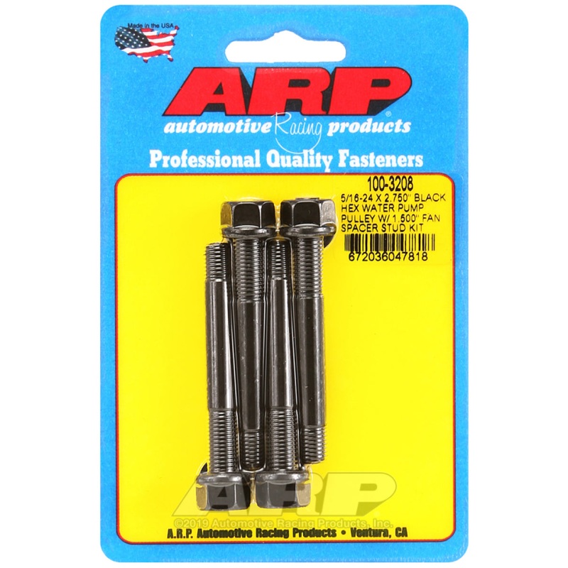 ARP 5/16-24 X 2.750 Black Hex Water Pump Pulley w/ 1.500in Fan Spacer Stud Kit