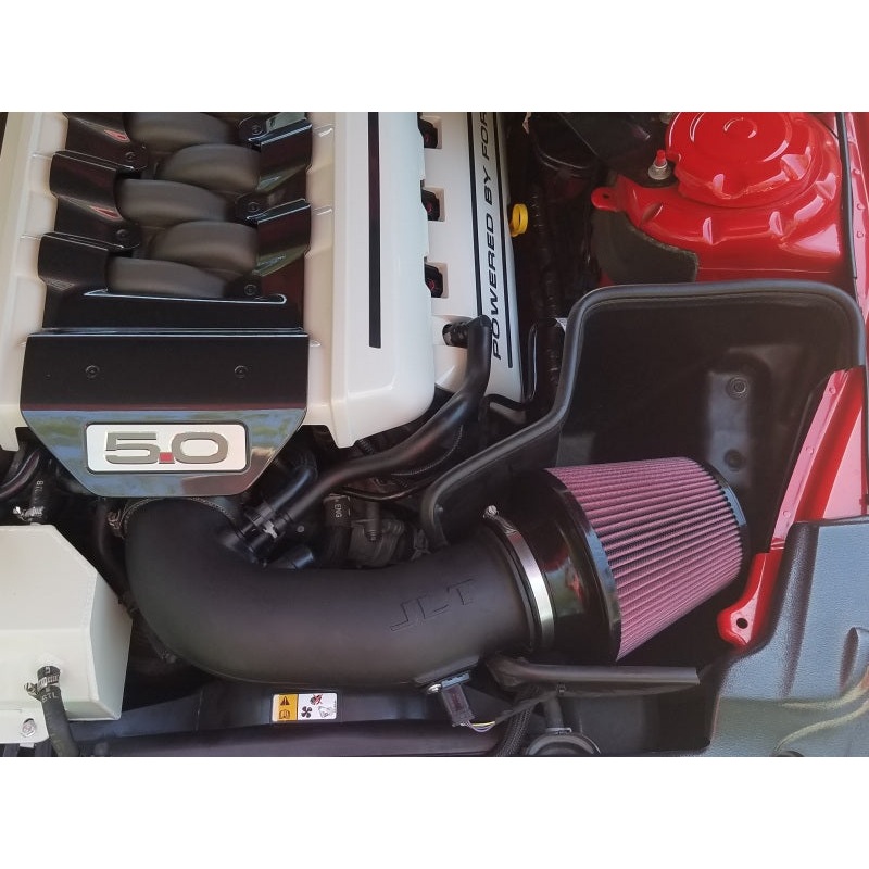 JLT 15-17 Ford Mustang GT Black Textured Cold Air Intake Kit w/Red Filter – Tune Req