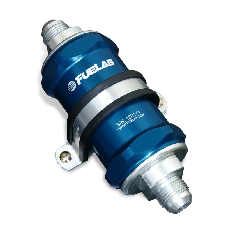 Fuelab 818 In-Line Fuel Filter Standard -6AN In/Out 100 Micron Stainless – Blue