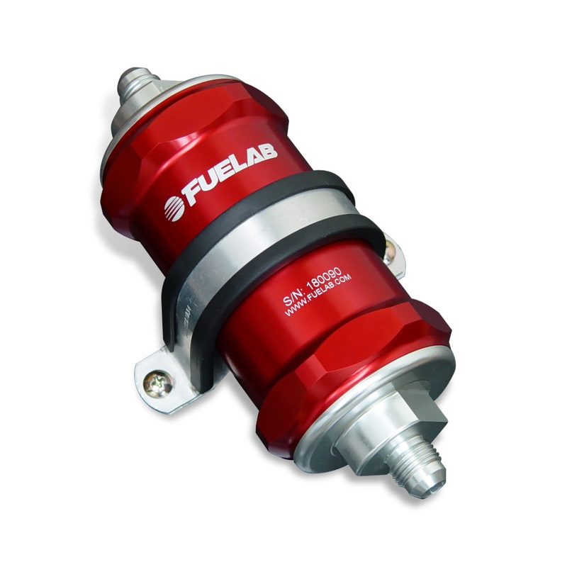 Fuelab 818 In-Line Fuel Filter Standard -8AN In/-12AN Out 100 Micron Stainless – Red