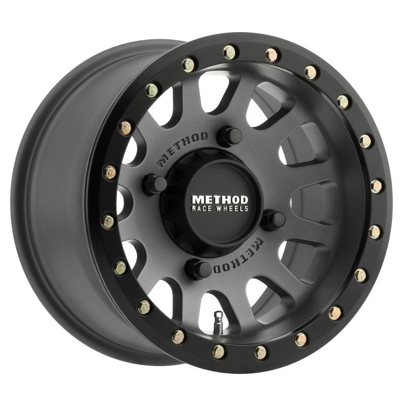 Method MR401 UTV Beadlock 15×7 / 4+3/13mm Offset / 4×136 / 106mm CB Titanium Wheel- Matte Black Ring