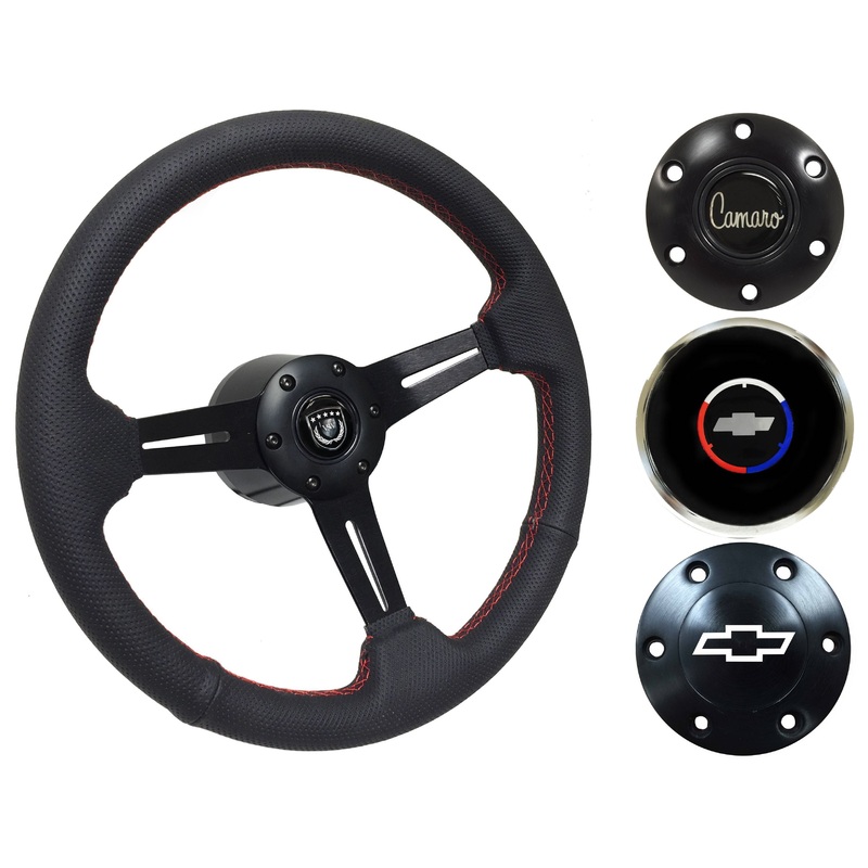 1967-68 Camaro Steering Wheel Kit | Perforated Black Leather | ST3586RED