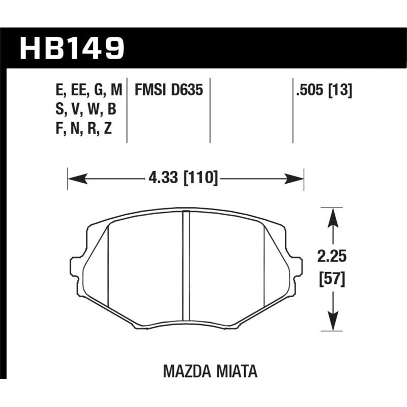 Hawk 1994-1997 Mazda Miata HPS 5.0 Front Brake Pads