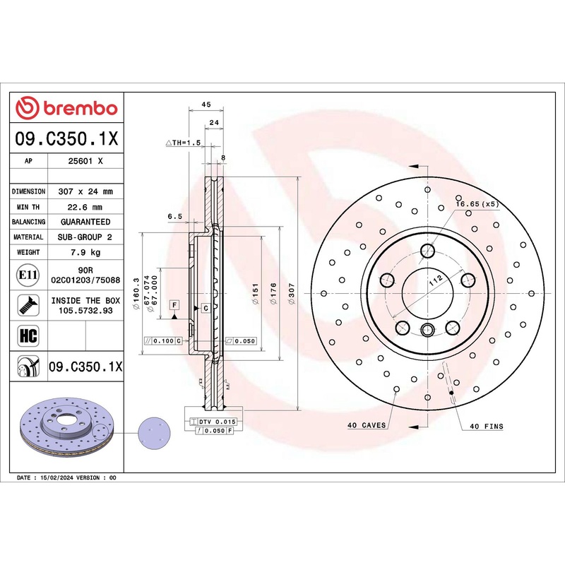 XTRA Drilled Front Right Disc Brake Rotor – 09.C350.1X