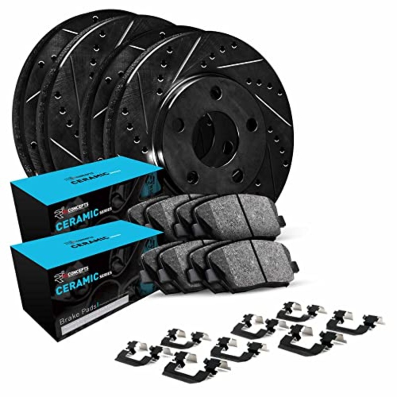 R1 Concepts Front Rear Brakes and Rotors Kit |Front Rear Brake Pads| Brake Rotors and Pads| Ceramic Brake Pads and Rotors |Hardware Kit WHWH2-75021