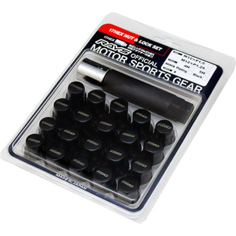 RAYS 17 Hex Lug Nuts Black 12×1.25 (16+4 Locks)