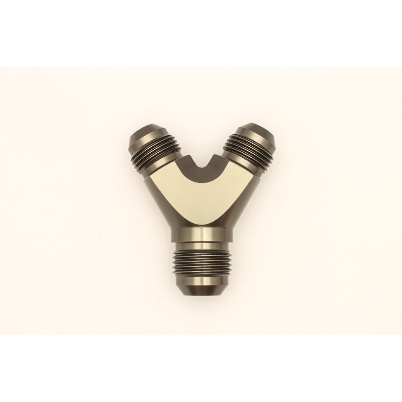 DeatschWerks 8AN Male Flare + 8AN Male Flare to 10AN Male Flare Y Block Fitting